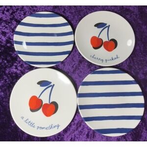 Kate Spade Cherry Picked Plates Set Cherries Melamine Tidbit Appetizer 6"